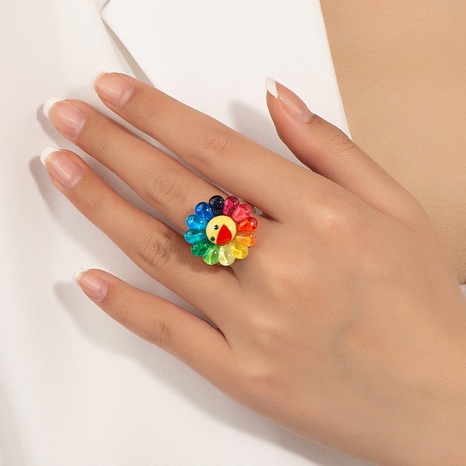 Funny funny expression flower ring female rainbow acrylic ring wholesale's discount tags