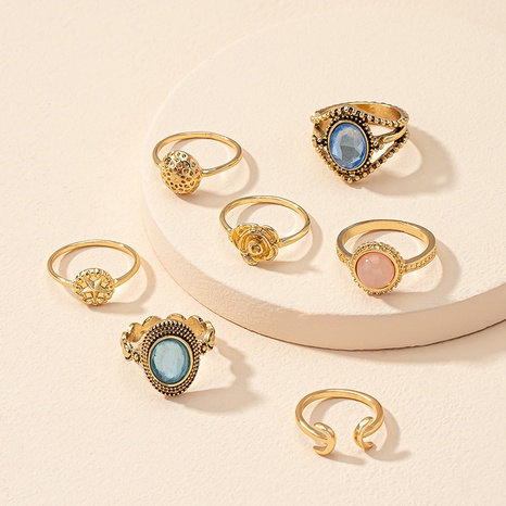 Anillo retro de piedras preciosas estilo palacio conjunto de anillos de estilo europeo y americano para mujer's discount tags