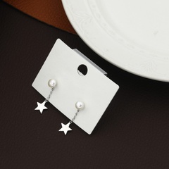 Light luxury simple copper pearl star drop earrings