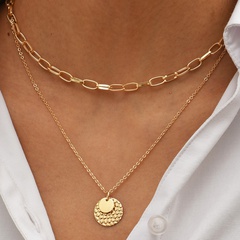 fashion disc pendant hollow chain double layer alloy collarbone chain wholesale