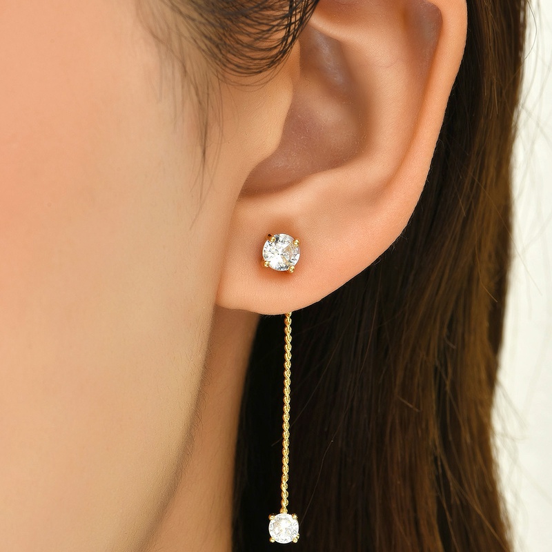 fashion long chain zircon tassel metal drop earrings wholesale