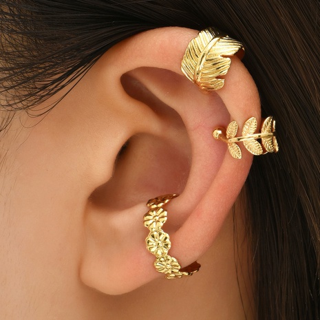 bijoux de clip d'oreille en trois pièces de forme de feuille de couleur unie géométrique populaire de mode NHAJ621709's discount tags