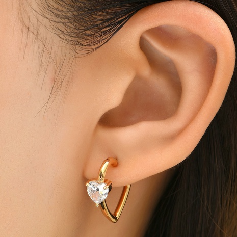 simple heart inlaid zircon two-piece metal hoop earrings wholesale NHAJ621708's discount tags