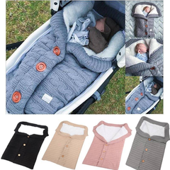 New button sleeping bag baby outdoor baby stroller sleeping bag wool knitted plus velvet thickened warm sleeping bag