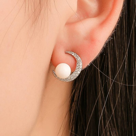 New trendy minimalist moon pearl zircon earrings wholesale NHYSL629353's discount tags