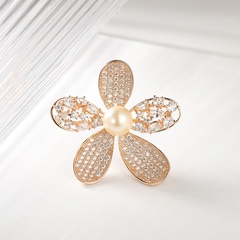 broche de fleur de perle de fleur de perle de zircon de micro-incrustation de cuivre de mode