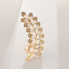 fashion freshwater pearl wheat ear inlaid zircon cooper brooch corsage