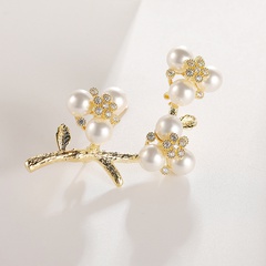 Vintage Fashion Pearl Jewelry Copper Zircon Flower Brooch Pin