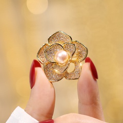 fashion zircon camellia brooch accessories natural pearl copper brooch accessories