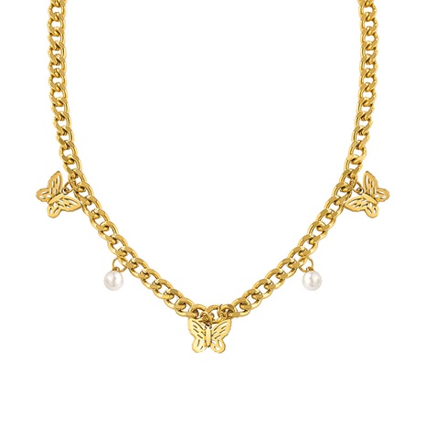 Bijoux en acier au titane exagéré chaîne épaisse collier pendentif papillon doré's discount tags