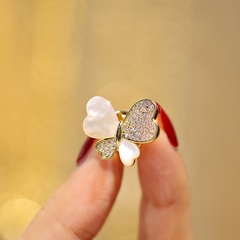 fashion simple buckle natural shell copper zircon butterfly brooch