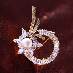 fashion Korean flower imitation pearl copper inlaid zircon brooch