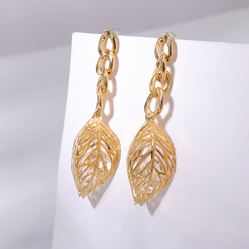 fashion luxury gorgeous zircon wispy gold leaves long earrings women