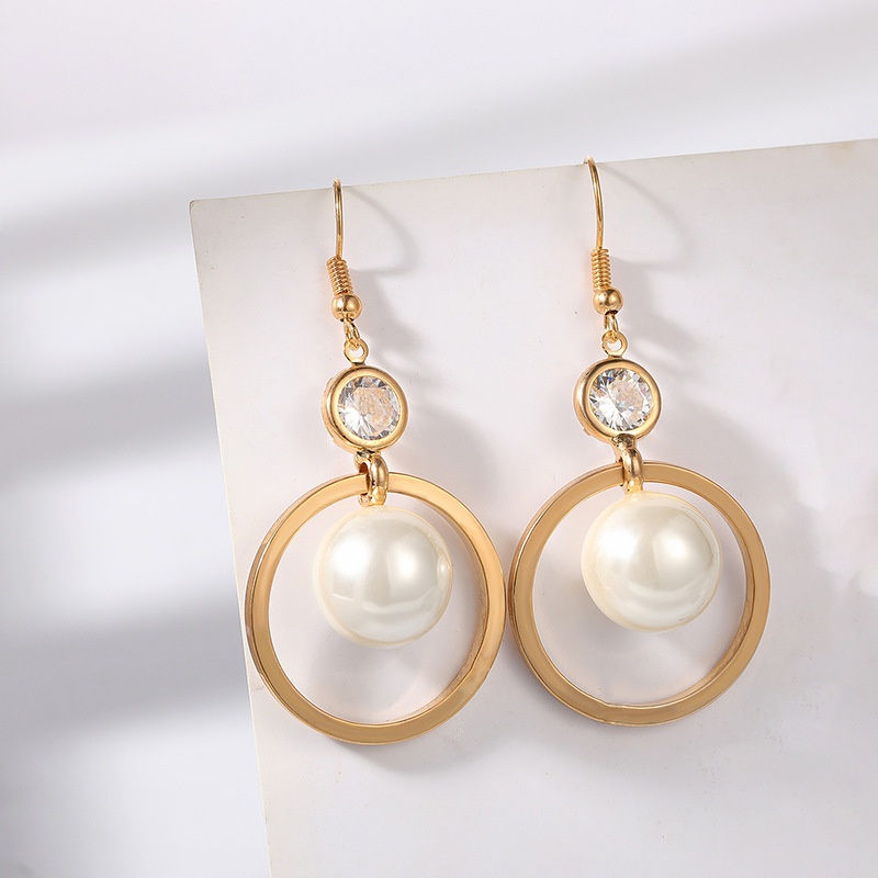 fashion pearl earrings female zircon crystal hollow exaggerated long alloy earrings