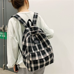 Autumn and winter schoolbag female simple plaid backpack canvas schoolbag