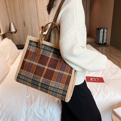 2022 early spring new woolen large-capacity plaid hand-held tote bag