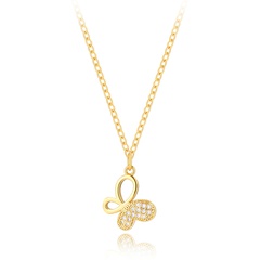 Valentine's Day Copper Plating 18K Gold Zircon Butterfly Pendant Necklace