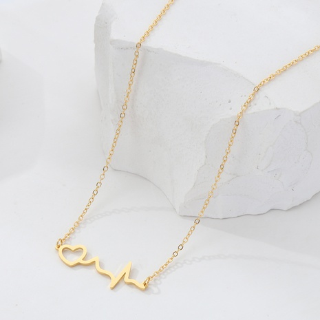 Collier pendentif de fréquence cardiaque d'amour en or 18 carats plaqué cuivre pour la Saint-Valentin's discount tags