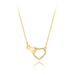 Valentine's Day Heart Copper Plated 18K Gold Arm Heart-Shaped Zircon Necklace