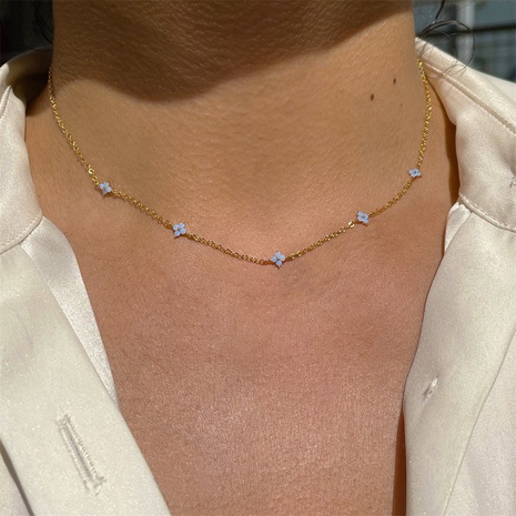 Collier de fleurs bleues coréennes bijoux de collier en or véritable plaqué cuivre's discount tags