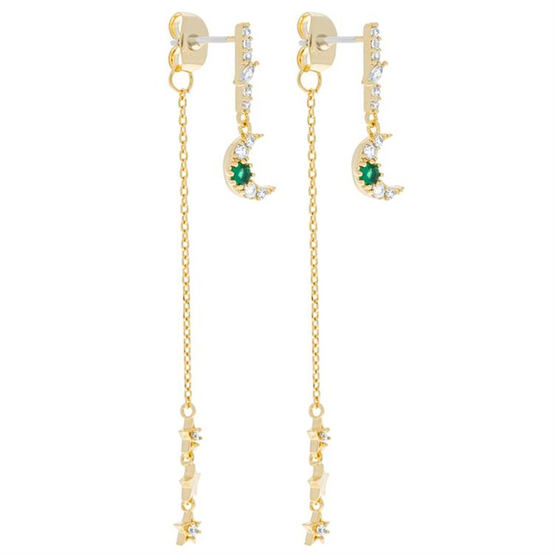 European and American fashion star moon earrings green zircon copper earrings female