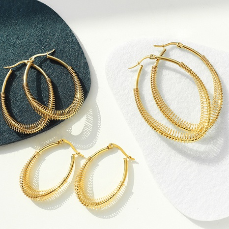 Simple retro oval geometric spring U-shaped titamium steel earrings's discount tags