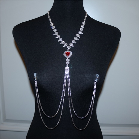 European and American rhinestone chain fashion heart-shaped crystal bra body chain's discount tags