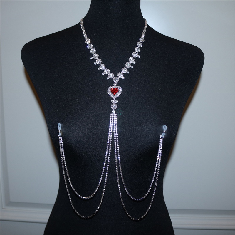 European and American rhinestone chain fashion heartshaped crystal bra body chain