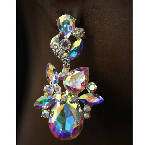 fashion exaggerated large hollow water drop rhinestone AB colored earrings's discount tags