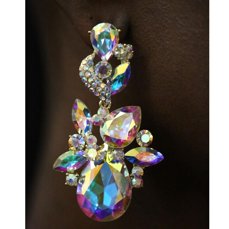 fashion exaggerated large hollow water drop rhinestone AB colored earrings