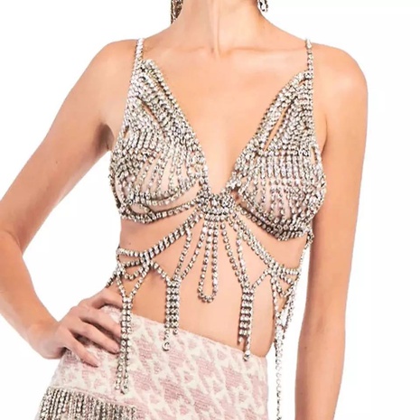 plage sexy chaîne de poitrine bicolore diamant gland bikini chaîne de corps en gros's discount tags