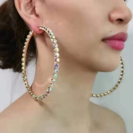 fashion big circle inlaid color rhinestone hoop earrings wholesale NHJAJ622324's discount tags