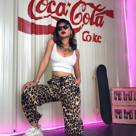 2022 spring women's new leopard print high waist pencil trousers sweatpants's discount tags