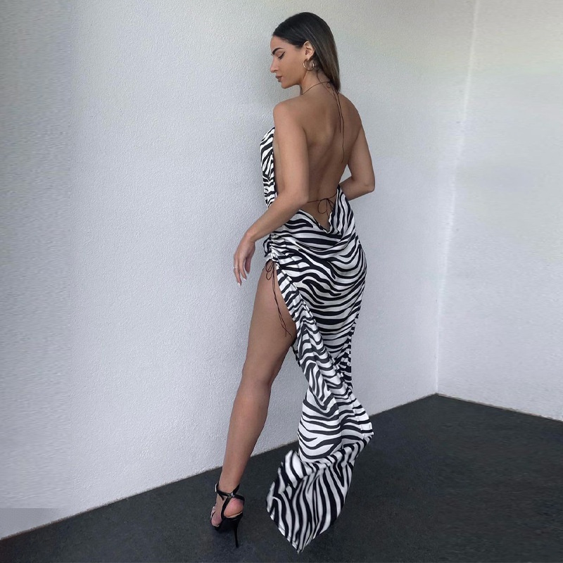 2022 frhling neue zebradruck sexy split open back kleid damenbekleidung grohandel