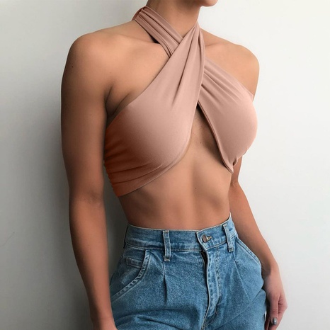 new sexy navel hanging neck bottom wrap chest solid color women's vest wholesale's discount tags
