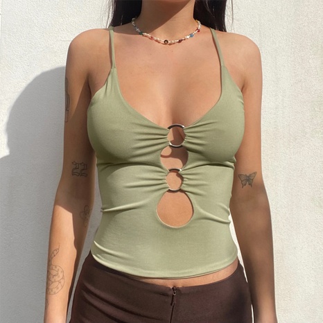 new fashion solid color chest hollow out navel slim fit suspender top wholesale's discount tags