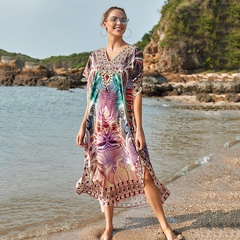 fashion flower robe seaside beach dress long skirt bikini swimsuit blouse