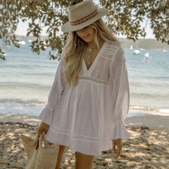 nouveau Tencel bambou dentelle jupe plage bikini blouse bord de mer vacances jupe crème solaire maillot de bain
