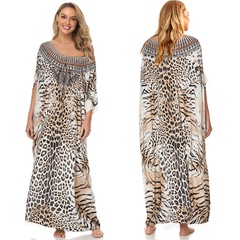 Vintage elastische Leoparden-Punkt-Robe lose große Bikini-Bluse mit langem Rock