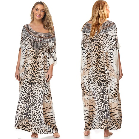Vintage elastische Leoparden-Punkt-Robe lose große Bikini-Bluse mit langem Rock's discount tags