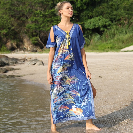 Modedruck Robe Blume lockeres Kleid am Meer Strand Badeanzug Bluse's discount tags