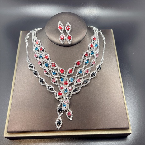 fashion women color drop necklace earrings rhinestone set's discount tags