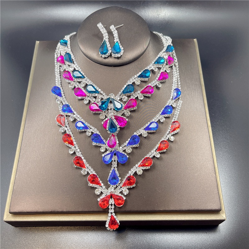 Shiny fashion romantic bride rhinestone necklace earrings set