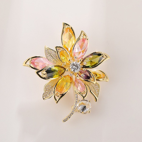 Year of the Tiger mixed color crystal copper zircon flower brooch pin's discount tags
