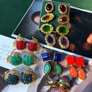 vintage geometric colored gemstone apple shape earrings wholesalepicture8