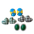 vintage geometric contrast color plaid bluegreen square heart pearl earringspicture11