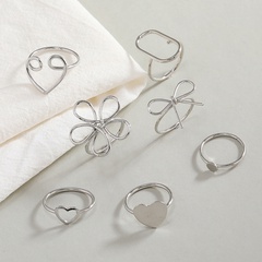 Simple exaggerated alloy adjustable geometric 7-piece ring set