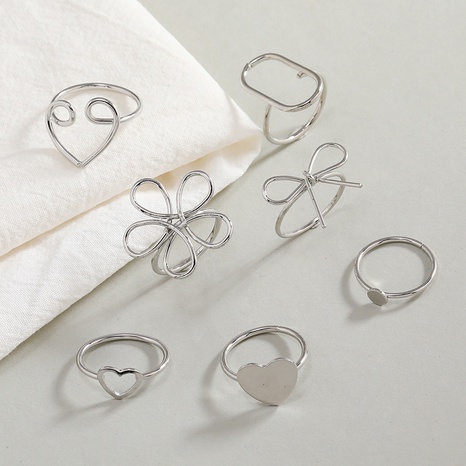 Simple exaggerated alloy adjustable geometric 7-piece ring set's discount tags