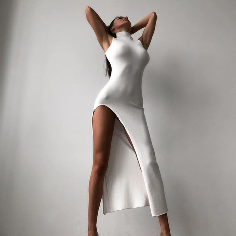 women's clothing 2022 new fashion round neck sleeveless slim slit midi skirt's discount tags