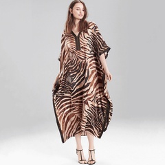 fashion quick-drying coffee zebra beach long skirt loose robe holiday skirt